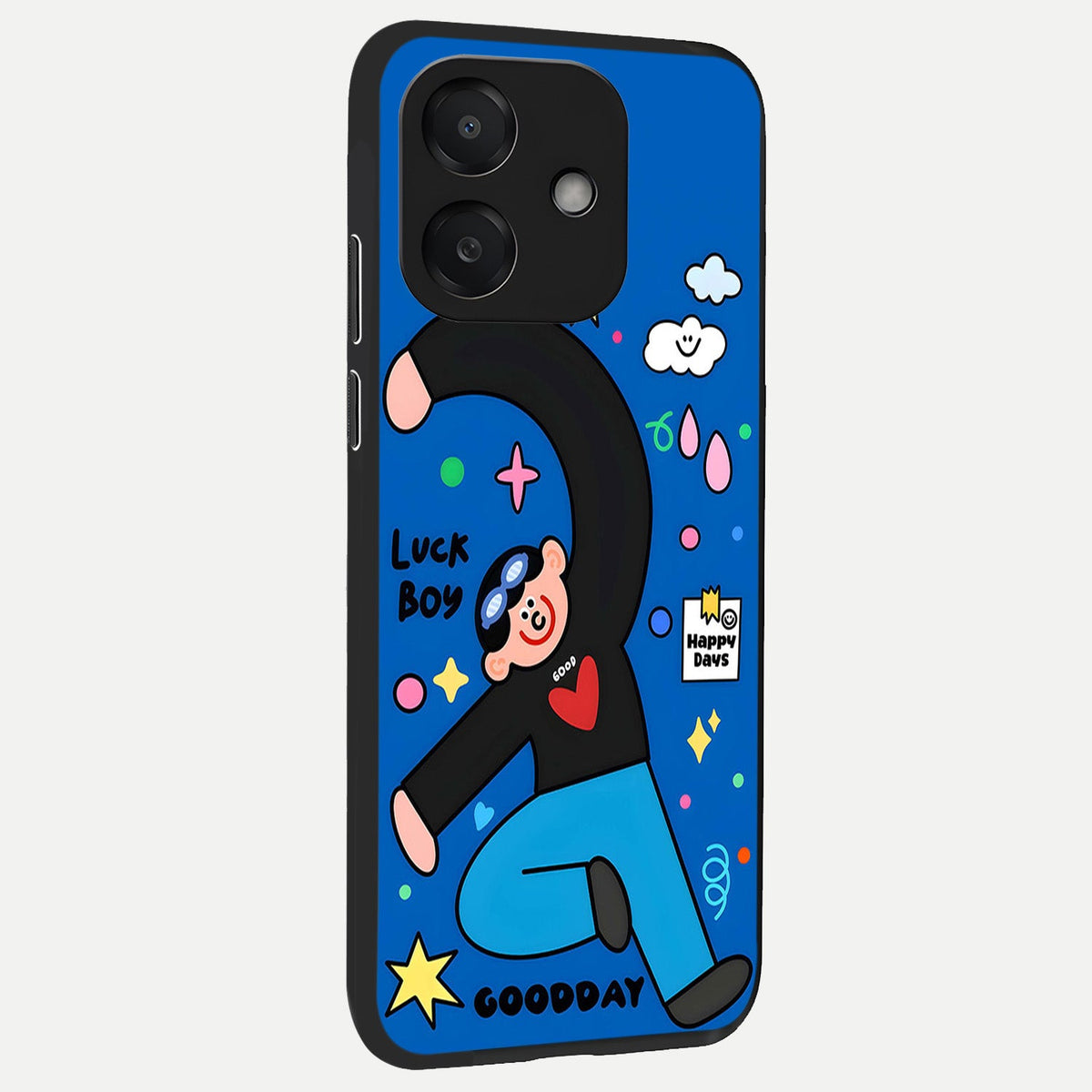  Happy Luck Vibe back cover For Oppo A3x 5G slim fit glass case with vibrant aesthetic design