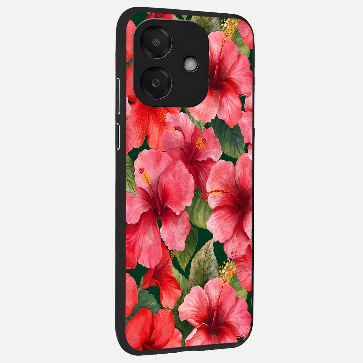  Hibiscus Pattern back cover For Oppo A3x 5G slim fit glass case with vibrant aesthetic design