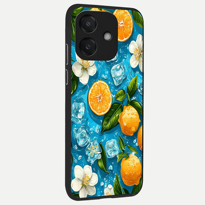  Ice Cube With Orange back cover For Oppo A3x 5G slim fit glass case with vibrant aesthetic design
