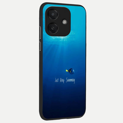  Just Keep Swimming back cover For Oppo A3x 5G slim fit glass case with vibrant aesthetic design