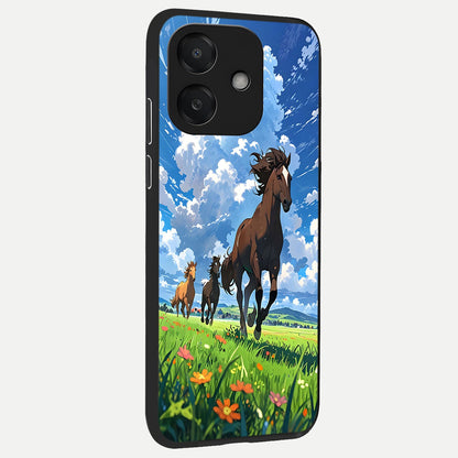  Majestic Horses Galloping back cover For Oppo A3x 5G slim fit glass case with vibrant aesthetic design