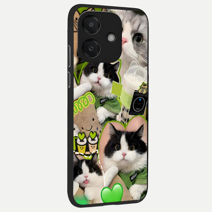  Matcha Cats Mood back cover For Oppo A3x 5G slim fit glass case with vibrant aesthetic design