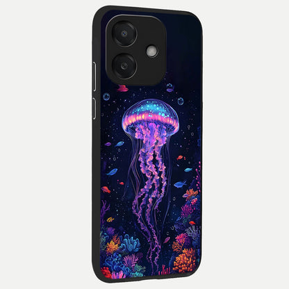  Neon Jellyfish back cover For Oppo A3x 5G slim fit glass case with vibrant aesthetic design