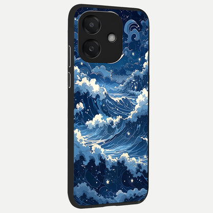  Ocean Moon Waves back cover For Oppo A3x 5G slim fit glass case with vibrant aesthetic design
