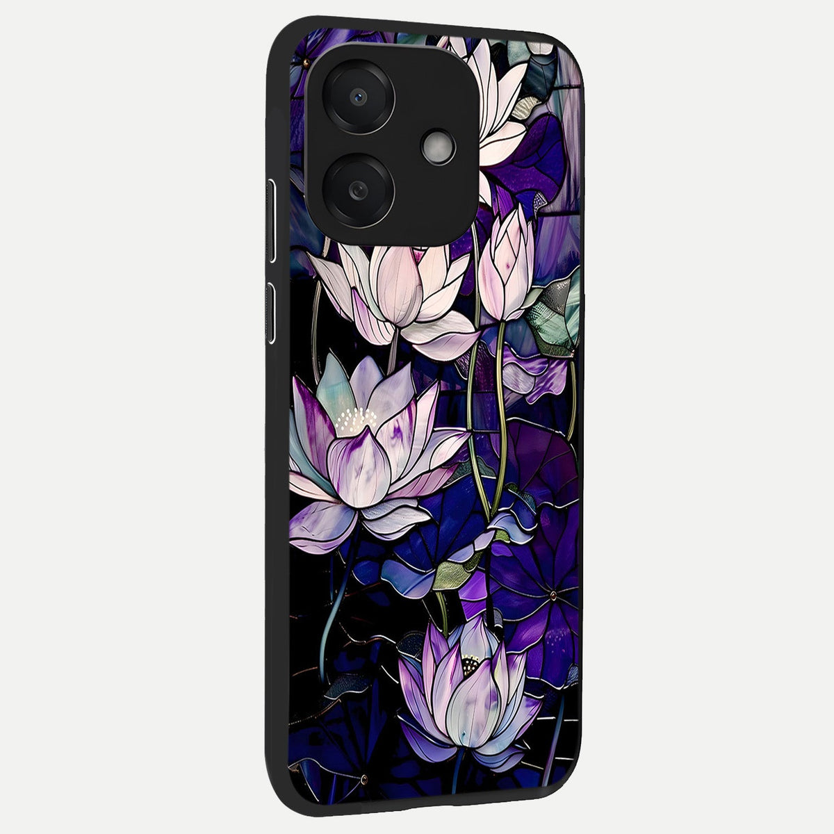  Purple Lotus Pattern back cover For Oppo A3x 5G slim fit glass case with vibrant aesthetic design