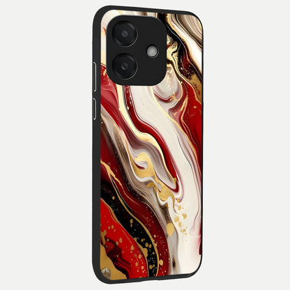  Red And White Marble back cover For Oppo A3x 5G slim fit glass case with vibrant aesthetic design