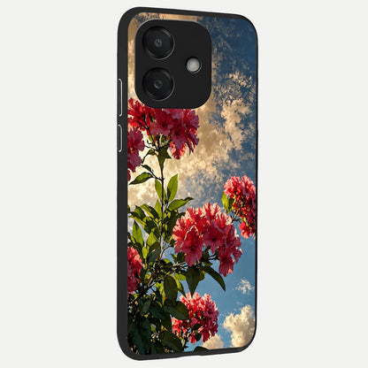  Red Bloom Skies back cover For Oppo A3x 5G slim fit glass case with vibrant aesthetic design