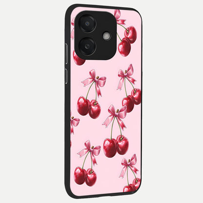 Red Cherries Pattern back cover For Oppo A3x 5G slim fit glass case with vibrant aesthetic design