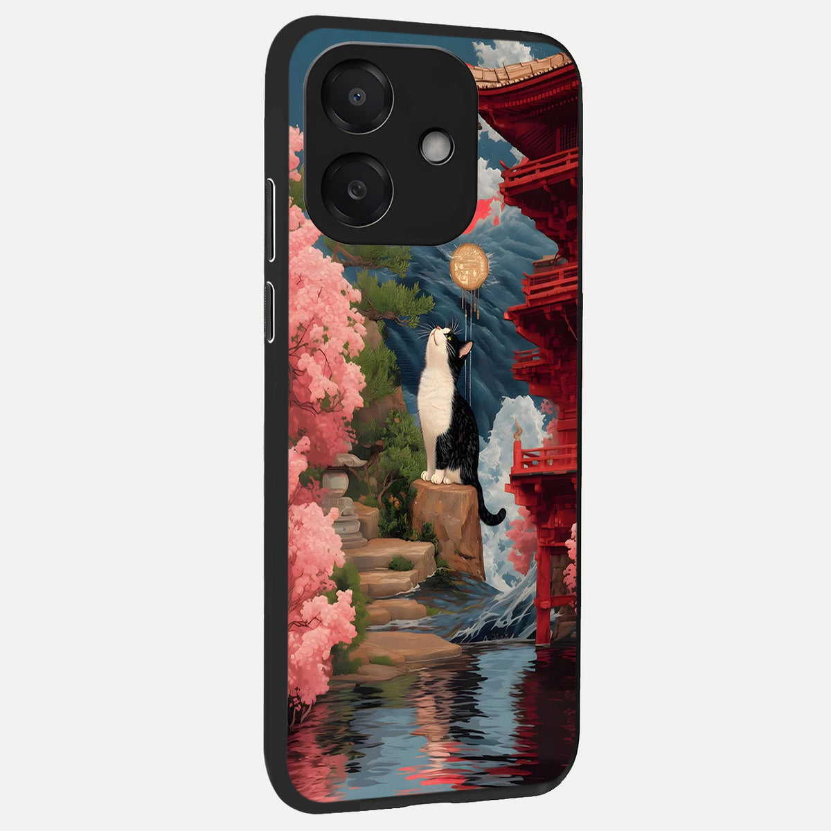  Temple Cat Scenery back cover For Oppo A3x 5G slim fit glass case with vibrant aesthetic design
