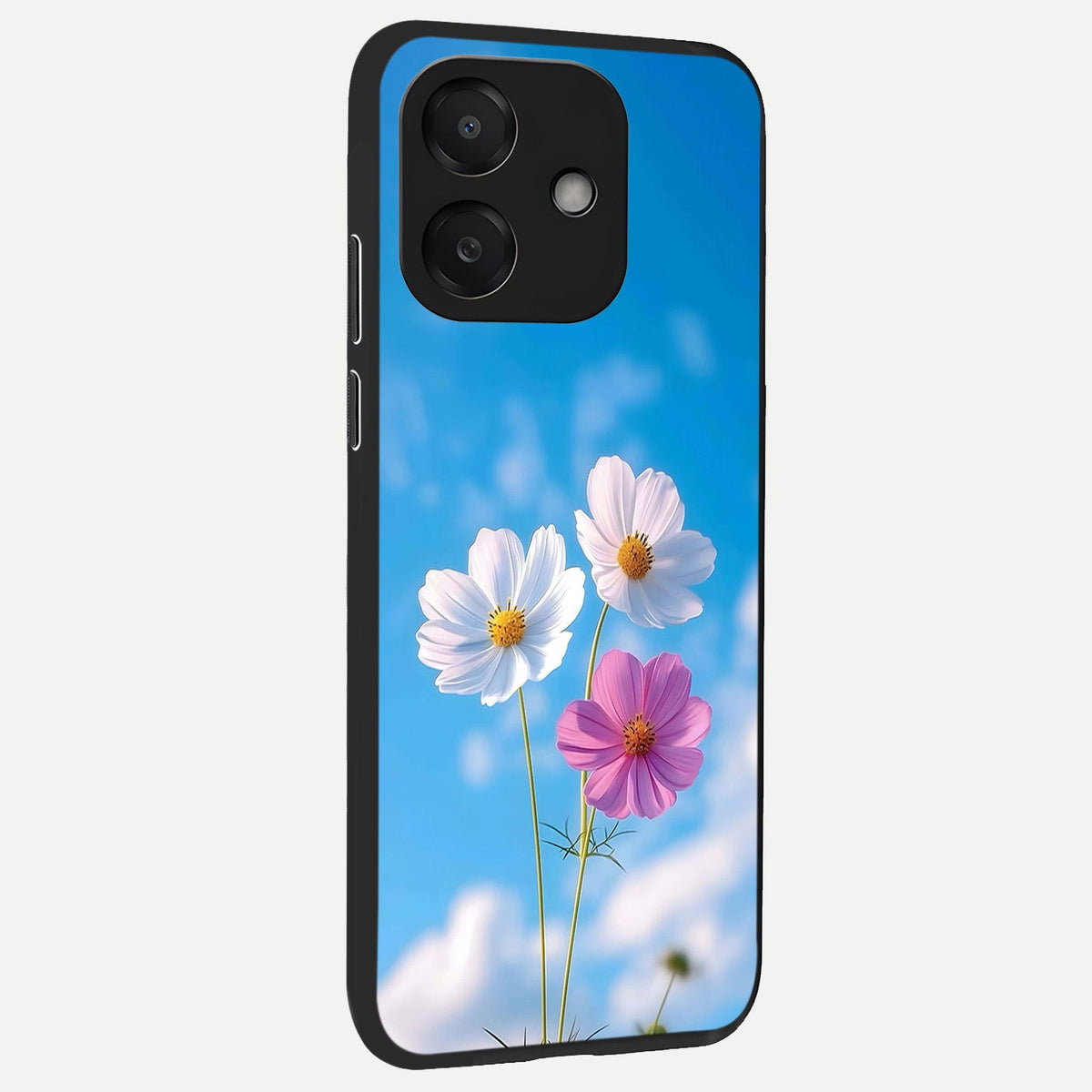  Tripple Flowers With Sky back cover For Oppo A3x 5G slim fit glass case with vibrant aesthetic design
