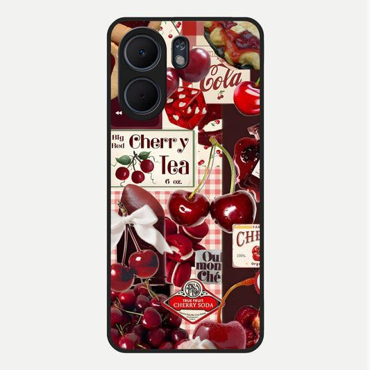  Aesthetic Cherry Tea Glass Case For Oppo A5x 5G back cover – full design glossy printed glass finish