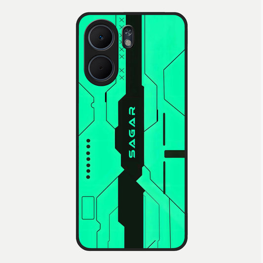  Aqua Tech CYBERPUNK Custom Name Glass Case For Oppo A5x 5G back cover – full design glossy printed glass finish
