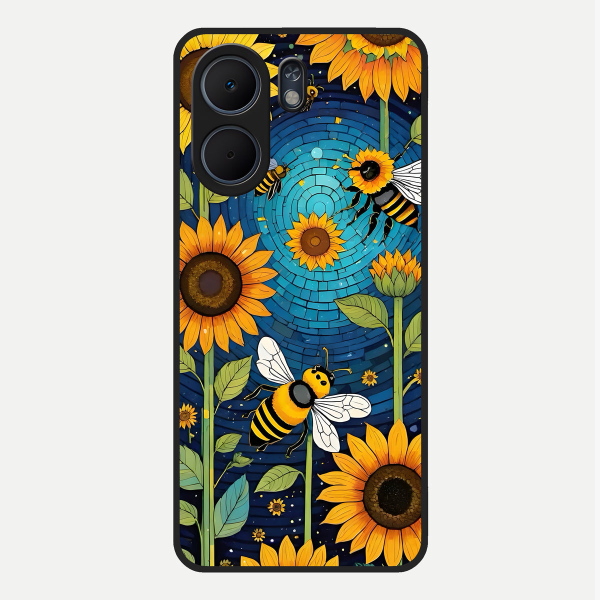  Bees And Sunflowers Glass Case For Oppo A5x 5G back cover – full design glossy printed glass finish