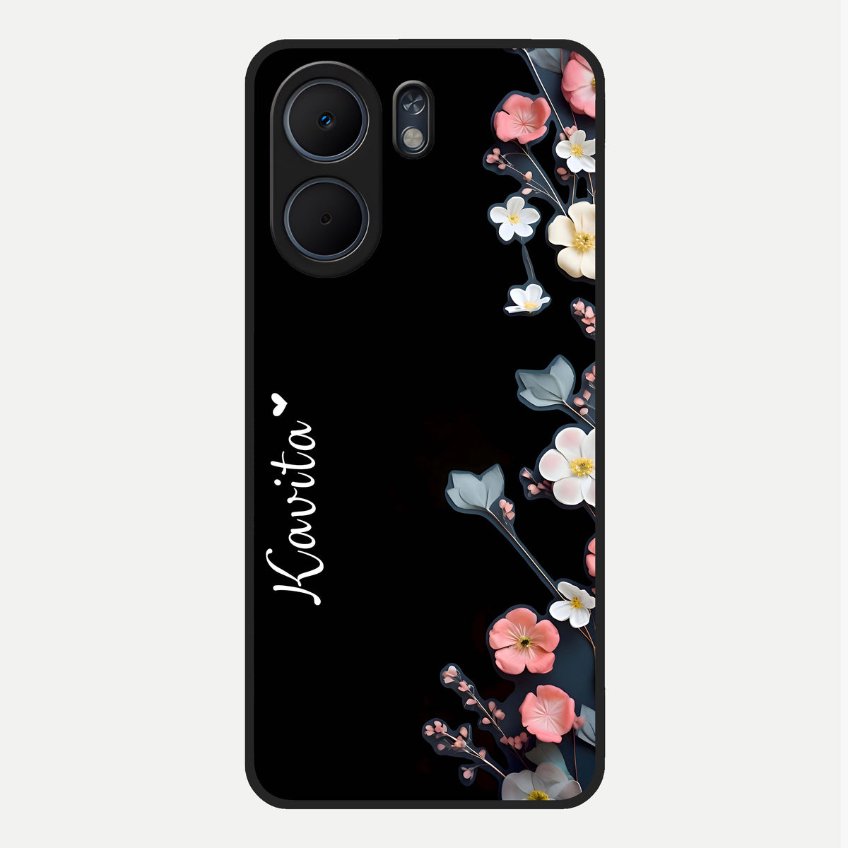  Black Elegance Floral Custom Name Glass Case For Oppo A5x 5G back cover – full design glossy printed glass finish