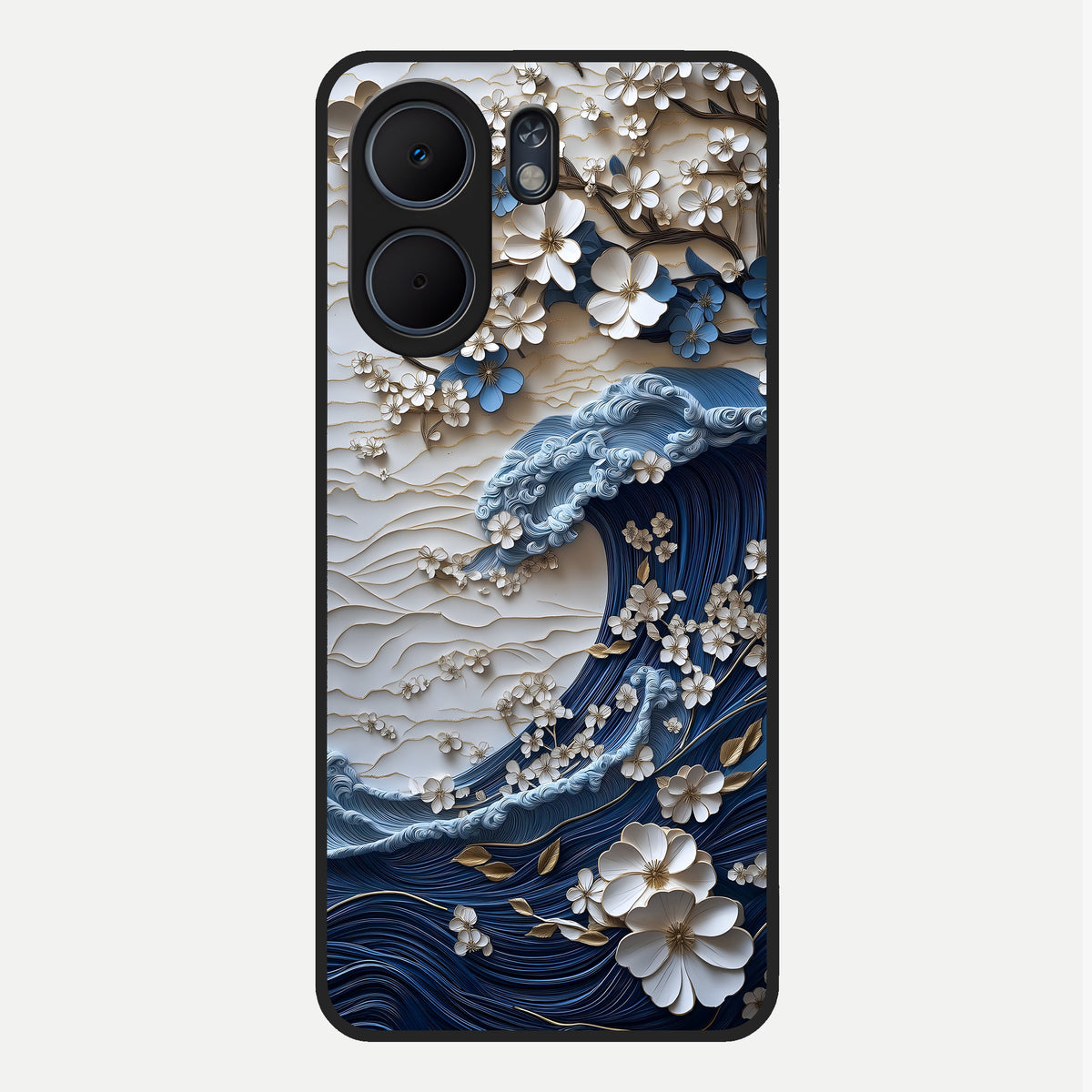  Blossom Wave Art Glass Case For Oppo A5x 5G back cover – full design glossy printed glass finish