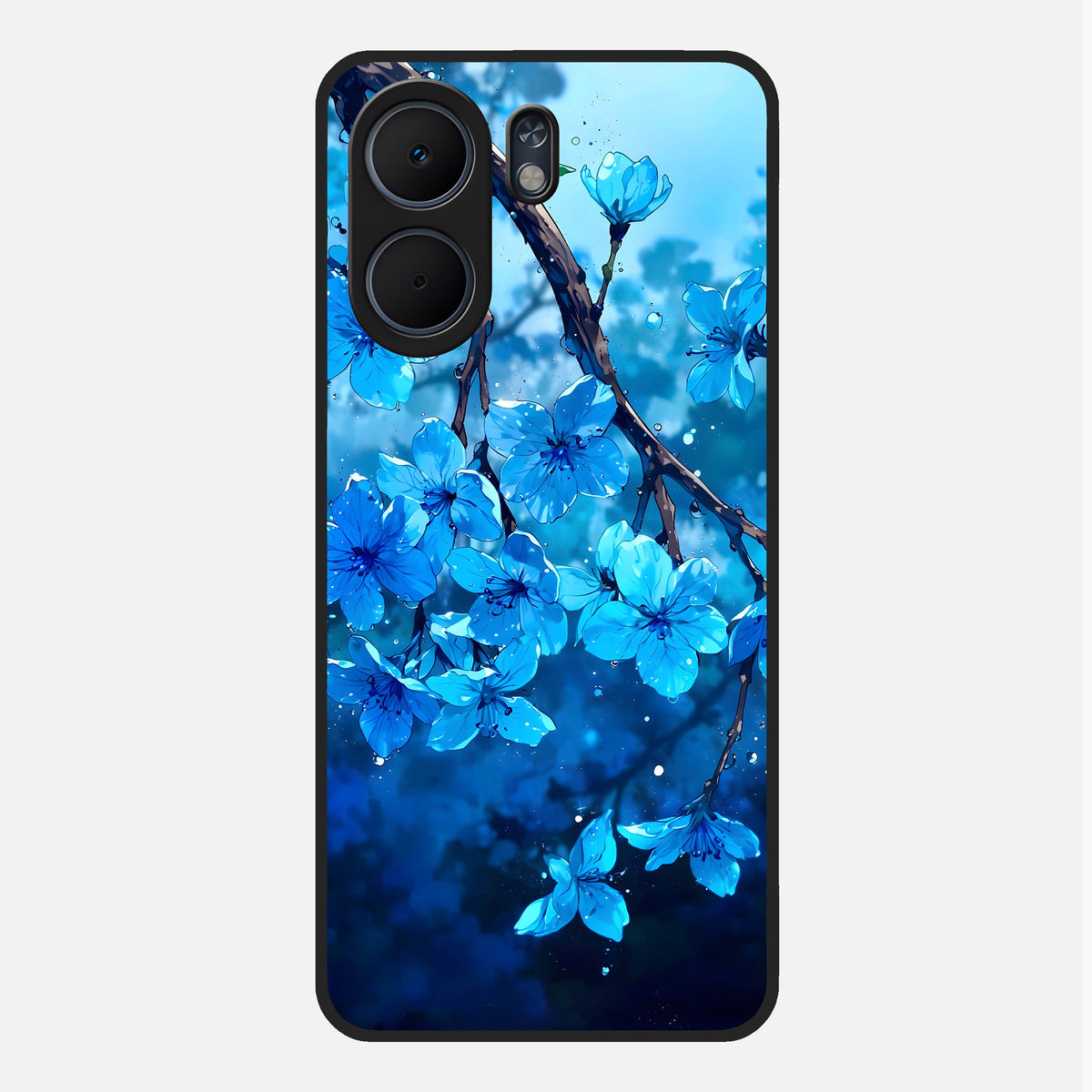  Blue Blossoms Branch Glass Case For Oppo A5x 5G back cover – full design glossy printed glass finish