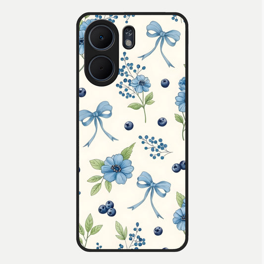  Blue Flower And Bow Glass Case For Oppo A5x 5G back cover – full design glossy printed glass finish