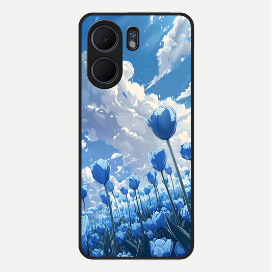  Blue Tulip Clouds Glass Case For Oppo A5x 5G back cover – full design glossy printed glass finish