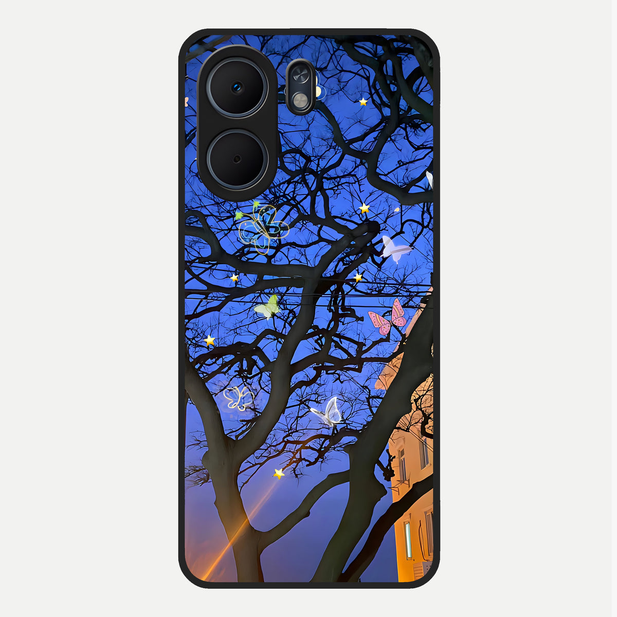  Butterfly Night Magic Glass Case For Oppo A5x 5G back cover – full design glossy printed glass finish