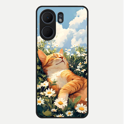  Cat And Flowers View Glass Case For Oppo A5x 5G back cover – full design glossy printed glass finish