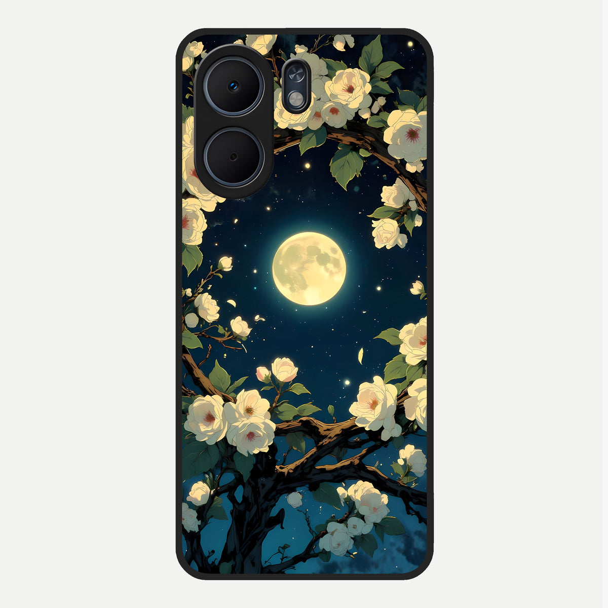  Celestial Moon And Flower Glass Case For Oppo A5x 5G back cover – full design glossy printed glass finish