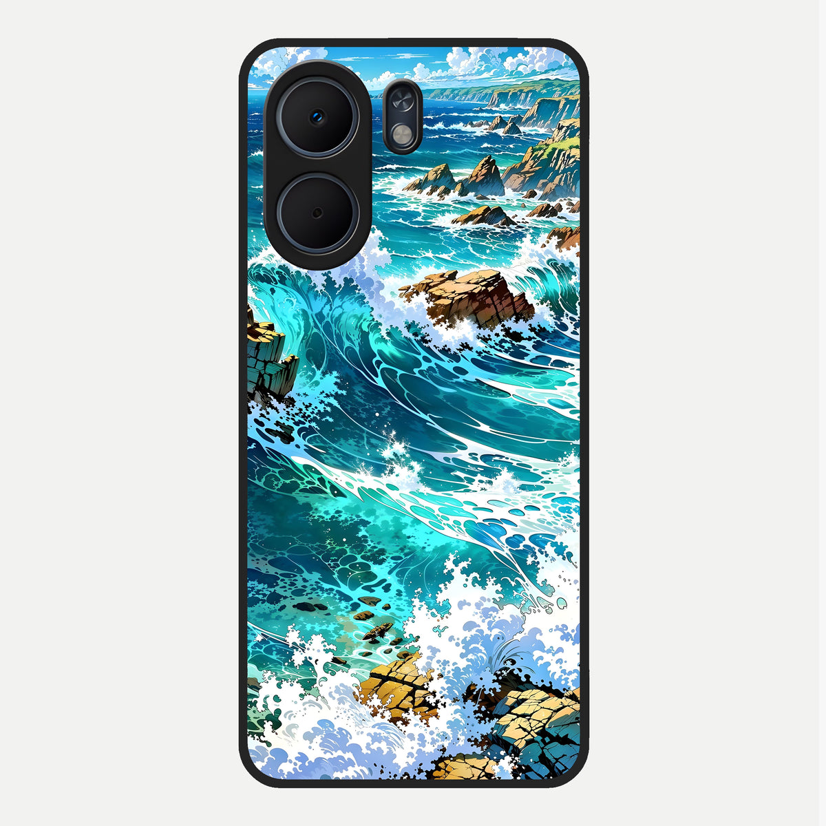  Coastal Blue Waves Glass Case For Oppo A5x 5G back cover – full design glossy printed glass finish