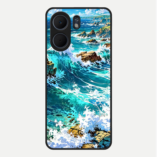  Coastal Blue Waves Glass Case For Oppo A5x 5G back cover – full design glossy printed glass finish