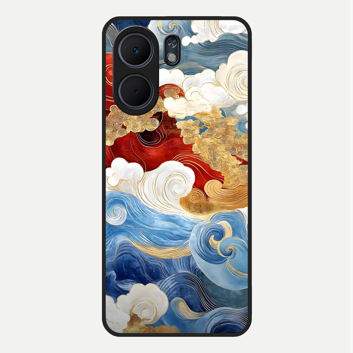  Colored Waves Glass Case For Oppo A5x 5G back cover – full design glossy printed glass finish