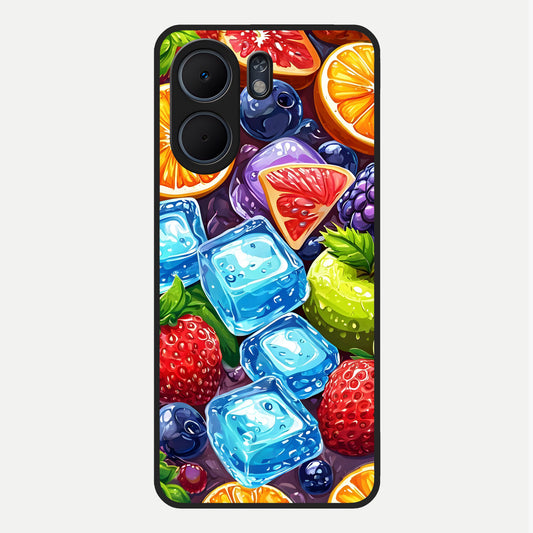  Colorful Fruits with Ice Glass Case For Oppo A5x 5G back cover – full design glossy printed glass finish