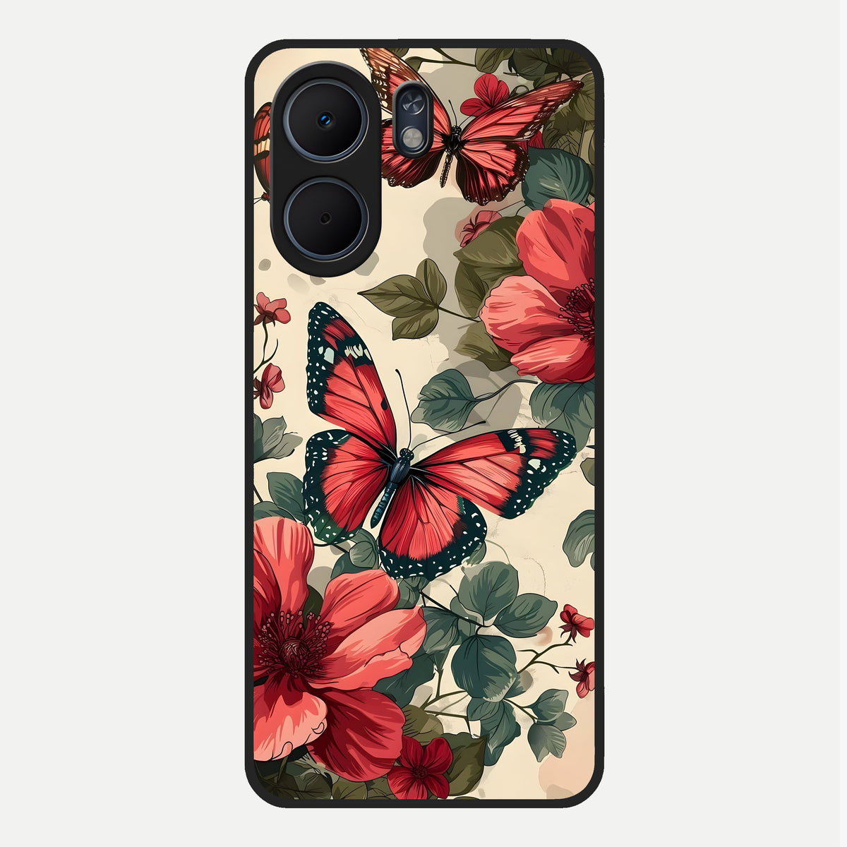  Crimson Butterfly Garden Glass Case For Oppo A5x 5G back cover – full design glossy printed glass finish
