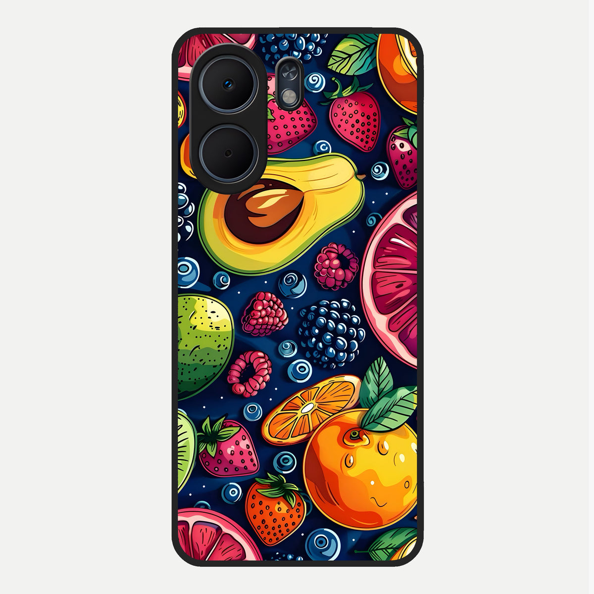  Cute Fruits Art Glass Case For Oppo A5x 5G back cover – full design glossy printed glass finish