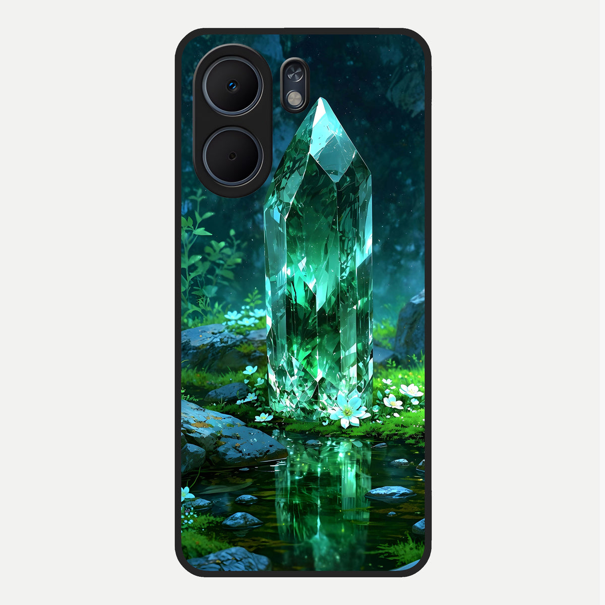  Emerald Light Crystal Glass Case For Oppo A5x 5G back cover – full design glossy printed glass finish