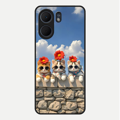 Floral Kitty Squad Glass Case For Oppo A5x 5G back cover – full design glossy printed glass finish
