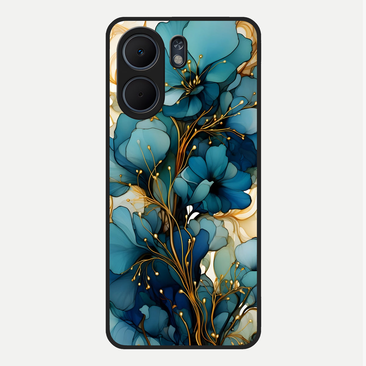  Golden Bloom Symphony Glass Case For Oppo A5x 5G back cover – full design glossy printed glass finish