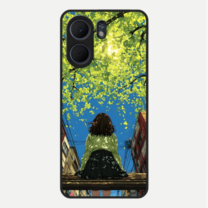  Golden Leaves Glow Glass Case For Oppo A5x 5G back cover – full design glossy printed glass finish