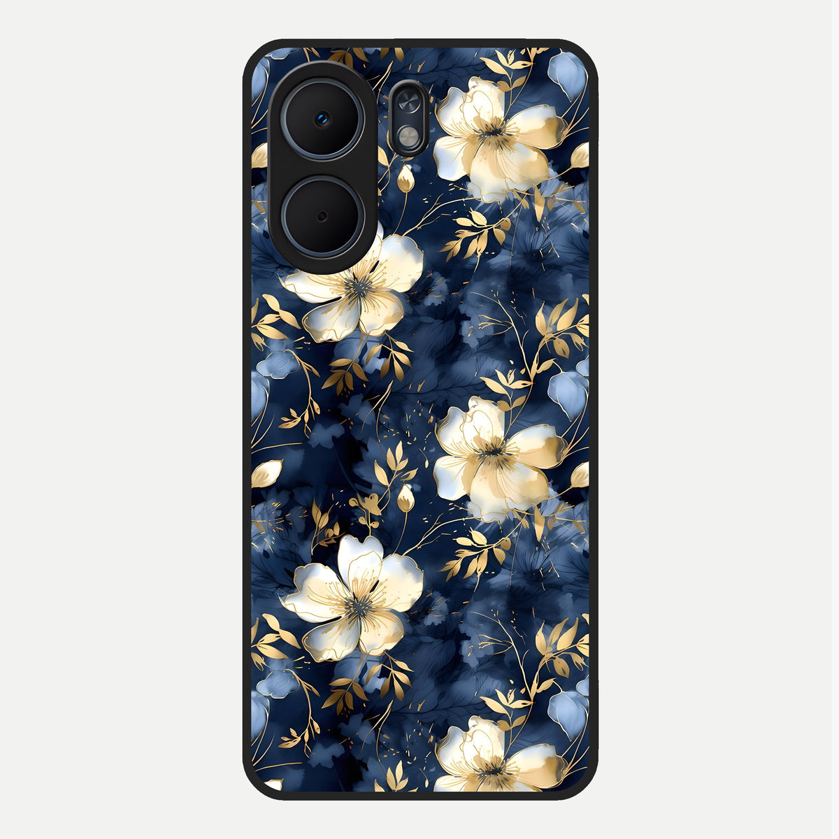  Golden Midnight Bloom Glass Case For Oppo A5x 5G back cover – full design glossy printed glass finish