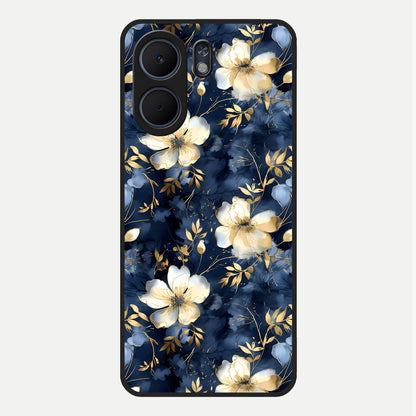  Golden Midnight Bloom Glass Case For Oppo A5x 5G back cover – full design glossy printed glass finish