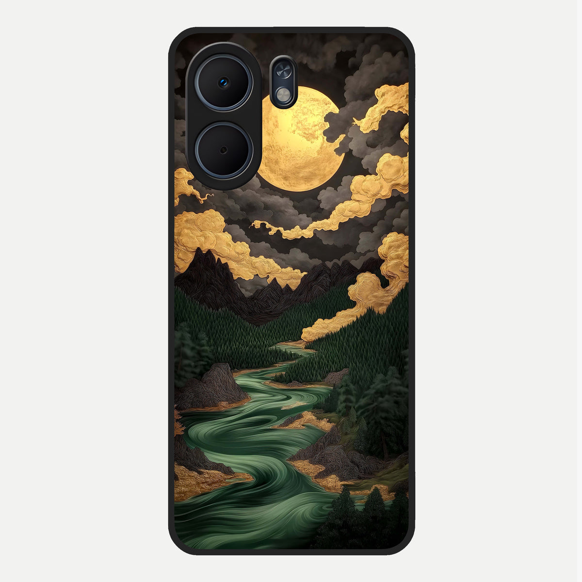  Golden River Moon Glass Case For Oppo A5x 5G back cover – full design glossy printed glass finish