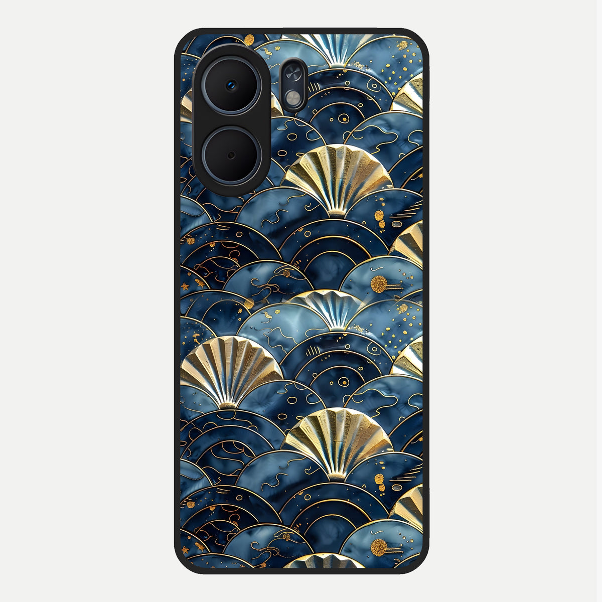  Golden Wave Luxe Glass Case For Oppo A5x 5G back cover – full design glossy printed glass finish