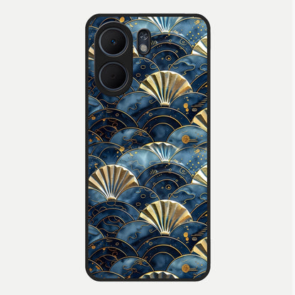 Golden Wave Luxe Glass Case For Oppo A5x 5G back cover – full design glossy printed glass finish