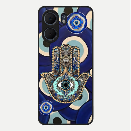  Hamsa Divine Guard Glass Case For Oppo A5x 5G back cover – full design glossy printed glass finish