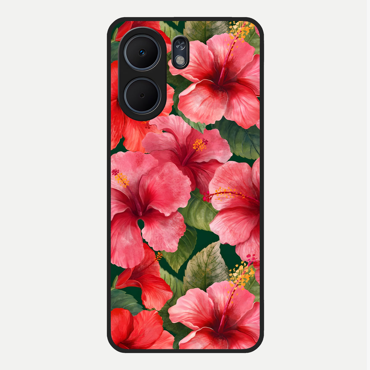  Hibiscus Pattern Glass Case For Oppo A5x 5G back cover – full design glossy printed glass finish