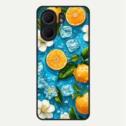  Ice Cube With Orange Glass Case For Oppo A5x 5G back cover – full design glossy printed glass finish