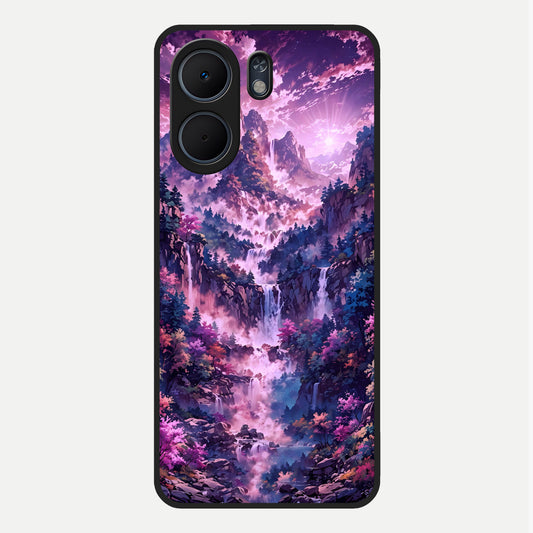  Mystic Cascade Peaks Glass Case For Oppo A5x 5G back cover – full design glossy printed glass finish