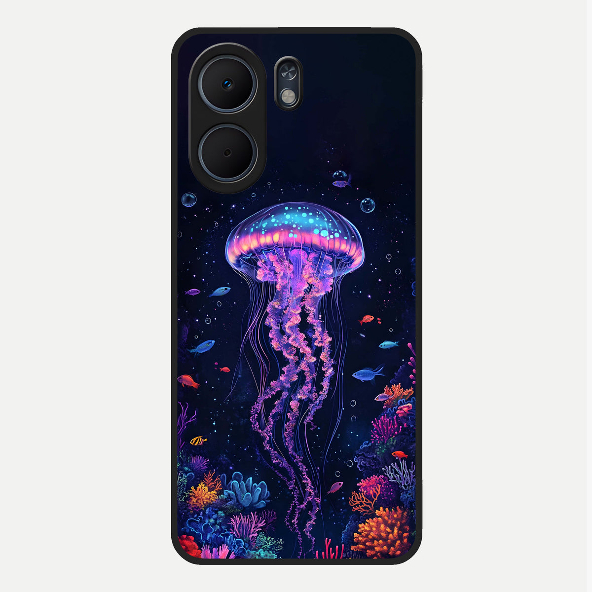  Neon Jellyfish Glass Case For Oppo A5x 5G back cover – full design glossy printed glass finish