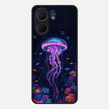  Neon Jellyfish Glass Case For Oppo A5x 5G back cover – full design glossy printed glass finish