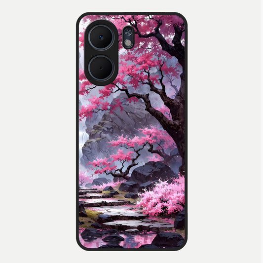  Pink Sunflower Glow Glass Case For Oppo A5x 5G back cover – full design glossy printed glass finish