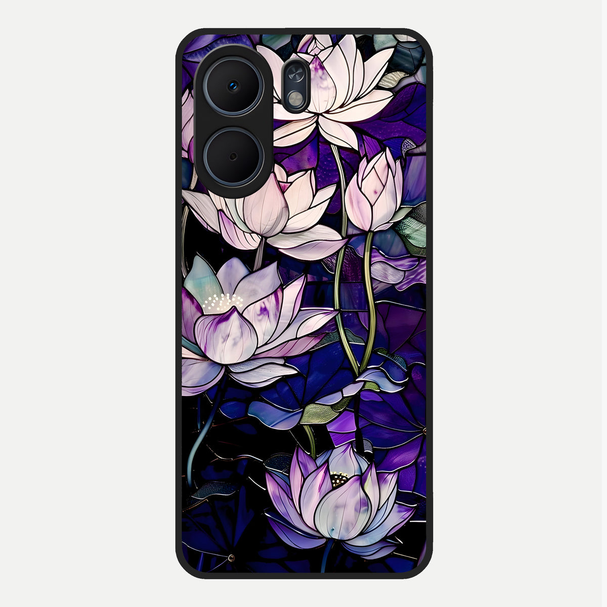 Purple Lotus Pattern Glass Case For Oppo A5x 5G back cover – full design glossy printed glass finish