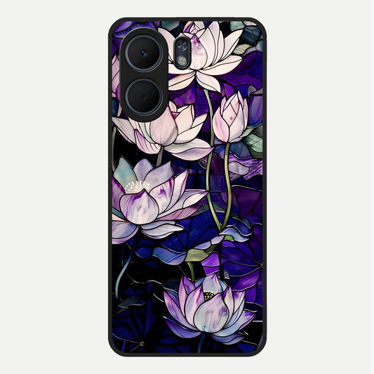  Purple Lotus Pattern Glass Case For Oppo A5x 5G back cover – full design glossy printed glass finish