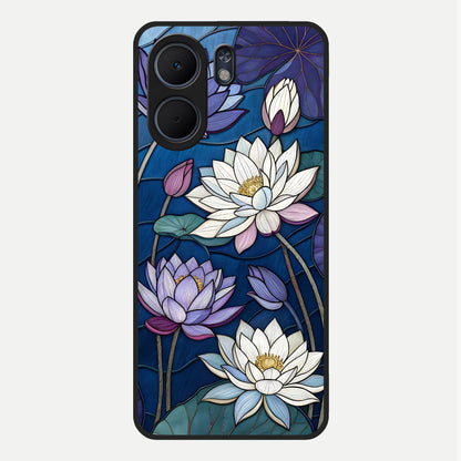  Purple Lotus Stained Glass Case For Oppo A5x 5G back cover – full design glossy printed glass finish